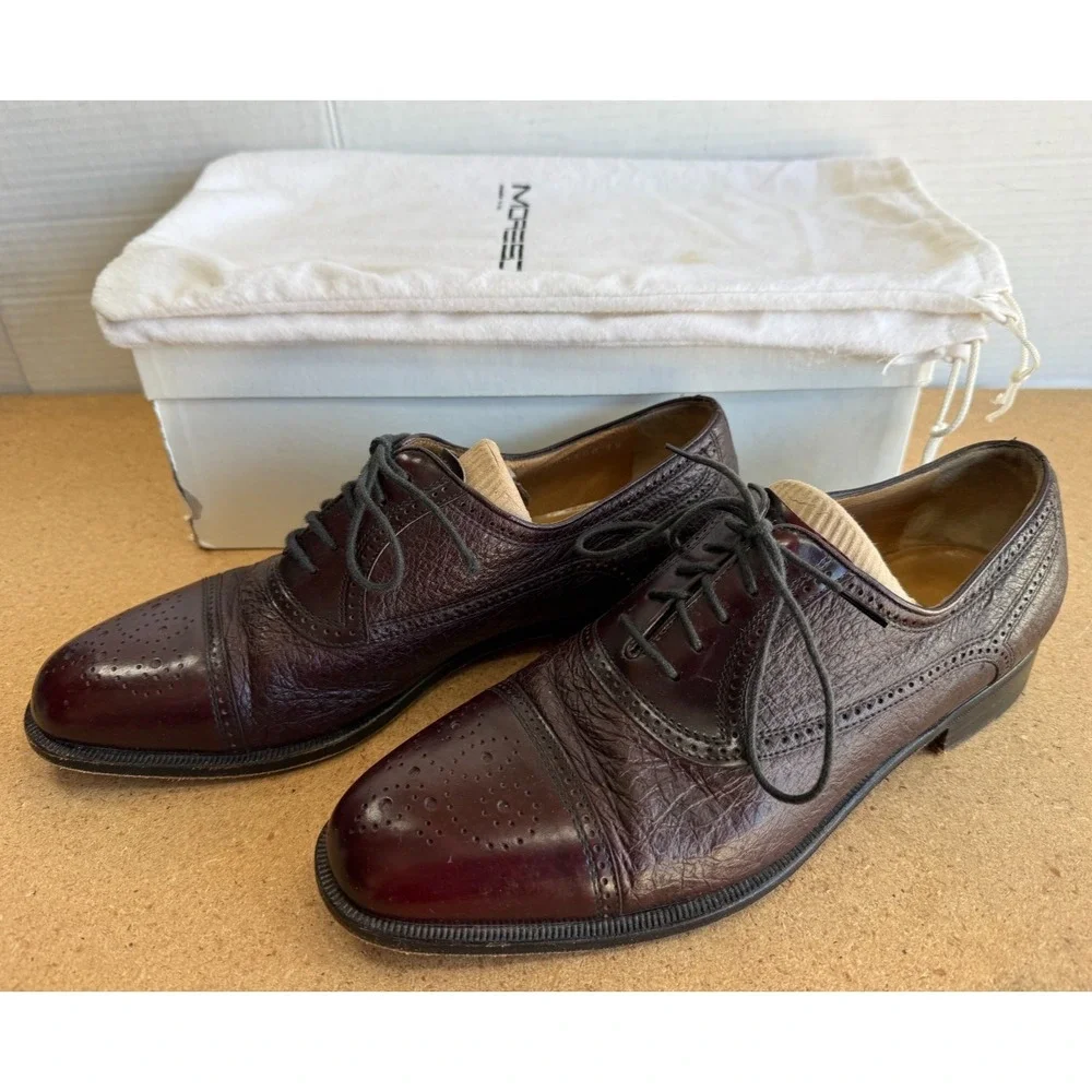 Moreschi Abano Cap‎ Toe Lace Up Brogue Oxfords Peccary & Calfskin Men's 9.5M